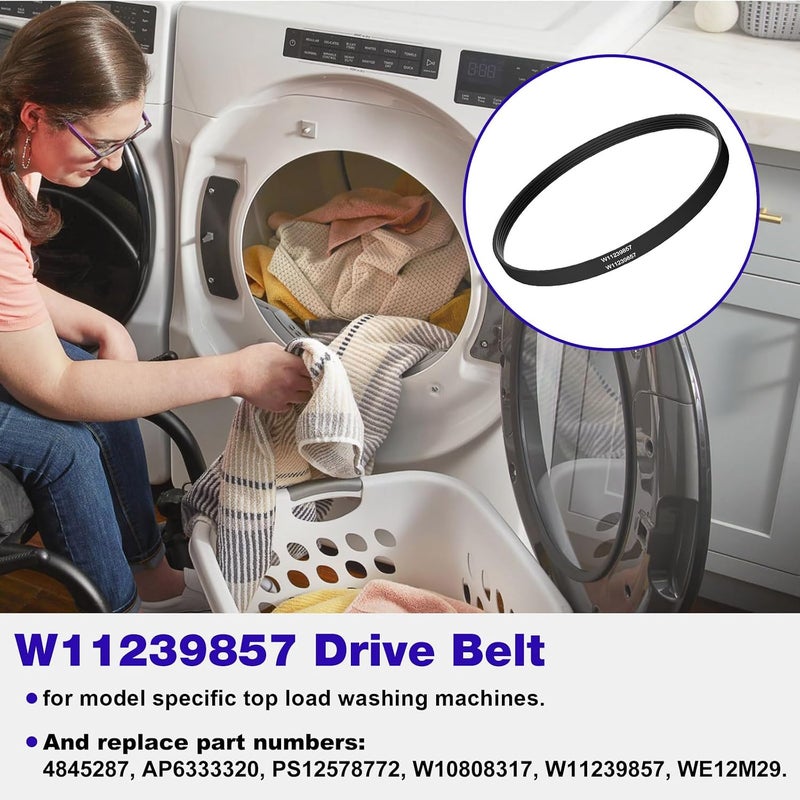 JIOTAR W11239857 Washer Drive Belt Replacement Whirlpool Amana Top Load Clothes Washing Machine AP6333320, 4845287, PS12578772, W10808317-21.9" Long,5 Rib - Image 3