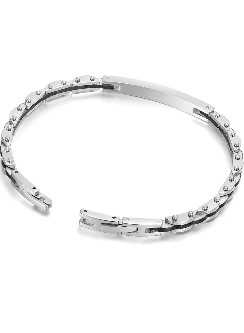 POLICE Plait Metrocole Silver/Black Stainless Steel Gents Bracelet