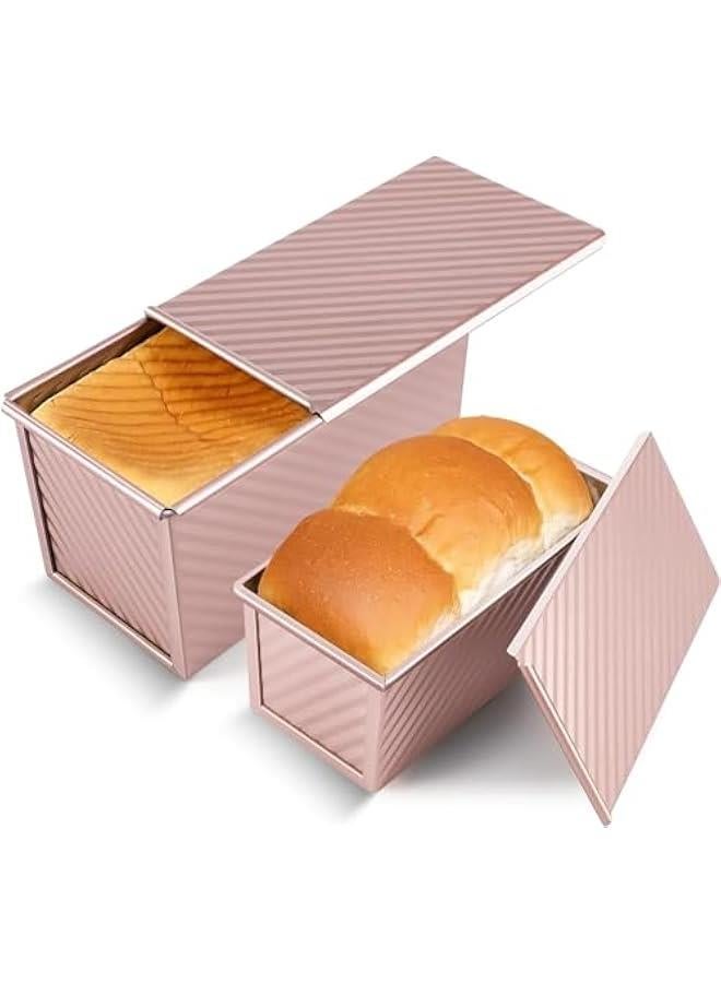 TRASSLE 2 Pack Pullman Loaf Pan with Lid, Premium Non-Stick Sandwich Bread Loaf Pan with Lid, 1 450/250g Dough Capacity, Carbon Steel Corrugated Bread Toast Box Mold with Cover for Baking, Bakeware - Image 1