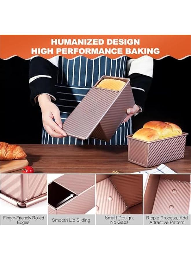 TRASSLE 2 Pack Pullman Loaf Pan with Lid, Premium Non-Stick Sandwich Bread Loaf Pan with Lid, 1 450/250g Dough Capacity, Carbon Steel Corrugated Bread Toast Box Mold with Cover for Baking, Bakeware - Image 2