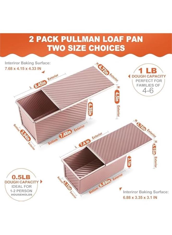 TRASSLE 2 Pack Pullman Loaf Pan with Lid, Premium Non-Stick Sandwich Bread Loaf Pan with Lid, 1 450/250g Dough Capacity, Carbon Steel Corrugated Bread Toast Box Mold with Cover for Baking, Bakeware - Image 3