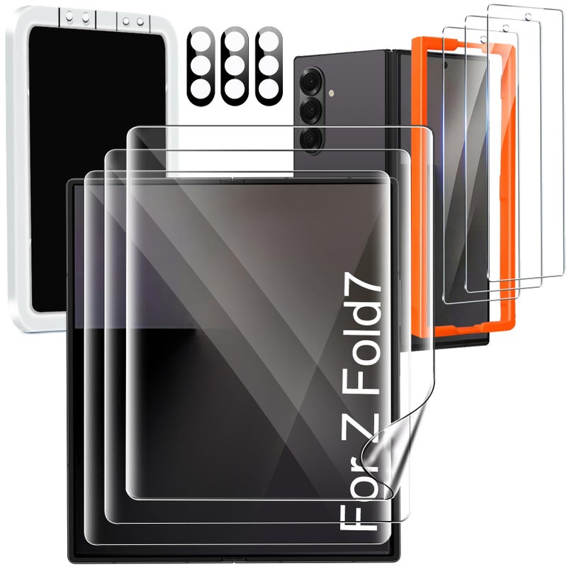 Milomdoi 9 in 1 Screen Protector for Samsung Galaxy Z Fold 7, 3 Inside Flexible Film + 3 Front Tempered Glass + 3 Camera Lens Protector Accessories with Installation Frame, No Bubbles - Image 1