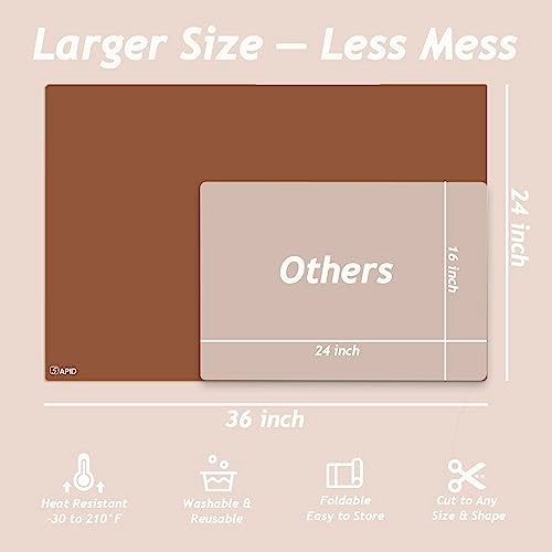 SAPID Extra Large Silicone Mat 36" x 24" Place Mats, Heat Resistant Mat for Kitchen Countertop Protector, Thick Placemats Washable Silicone Mats for Kitchen Counter Mat Dining Table Mat, Brown, SAPID - Image 2