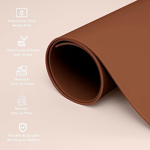 SAPID Extra Large Silicone Mat 36" x 24" Place Mats, Heat Resistant Mat for Kitchen Countertop Protector, Thick Placemats Washable Silicone Mats for Kitchen Counter Mat Dining Table Mat, Brown, SAPID - Image 3