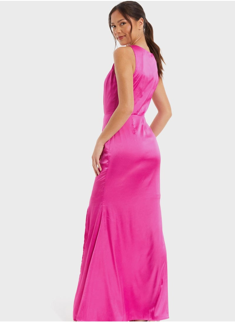 QUIZ Satin Halter Maxi Dress  - Image 2