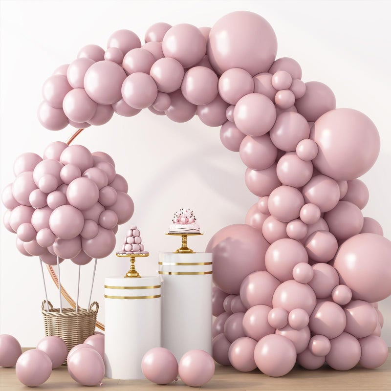 RUBFAC Dusty Pink Balloons 129pcs Different Sizes Pack of 18 12 10 5 Inch, Latex Boho Blush Pink Balloon Garland Arch Kit for Baby Shower Engagement Bachelorette Wedding Birthday Party Decorations - Image 1