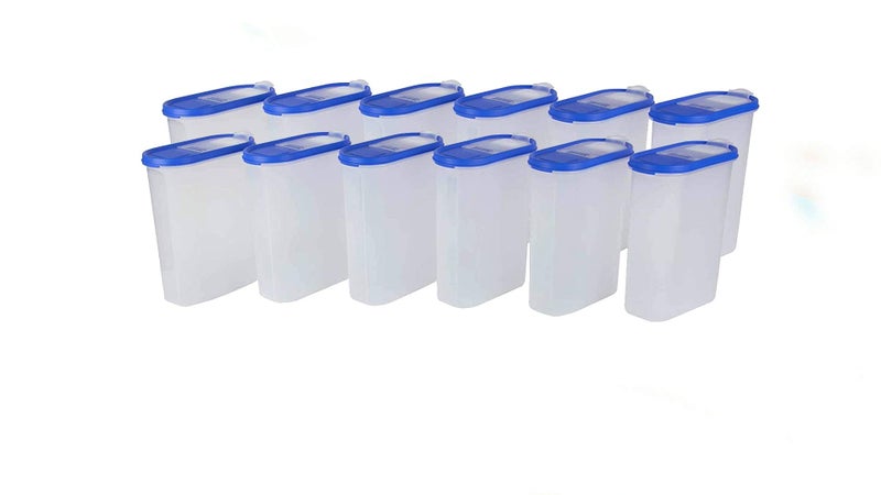 Cutting EDGE Flip-Top Modular Dispenser Containers Oval Set for Rice, Dal,Atta, Flour, Cereals, Pulses, Snacks, Stackable 2400 ML Set of 12 - Blue Lids (Free Plain Lids Extra for Each Container) - Image 2