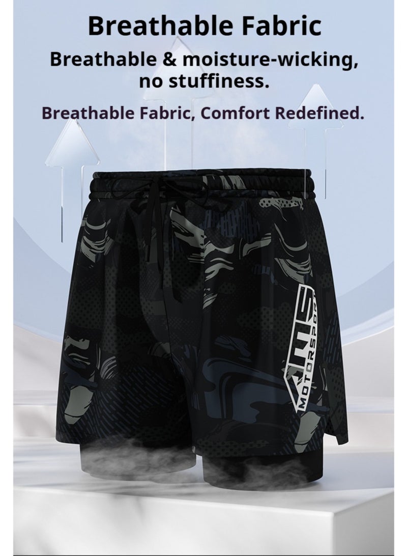 YUKE Men's Running Shorts, Men's Quick-Drying Workout Running Shorts, 2-in-1 Invisible Shorts, Multifunctional Gym Yoga Outdoor Sports ShortsXL - Image 5