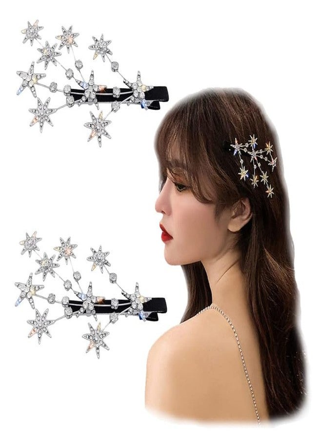 MIKONIKO Hair Pin 2 White Crystal Hair Clips Hair Accessories for Girls and Women Silver - Image 1