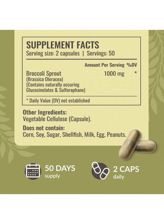 HERBAMAMA Broccoli Sprouts Capsules - Brain Support Sulforaphane Supplement - Broccoli Sprout Extract for Immunity & Cell Growth - Broccoli Supplement - Vegan Non-GMO 1000mg, 100 Caps