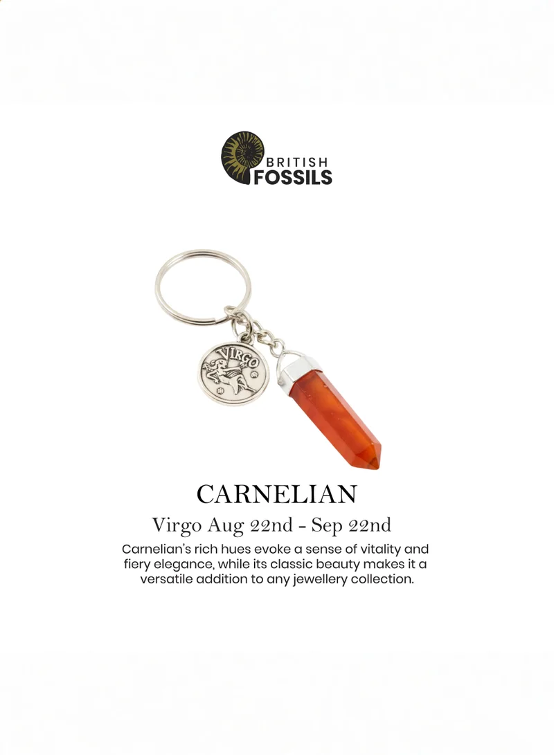 British Fossils Carnelian Zodiac Keyring Virgo - Carnelian for Women | Best Price UAE