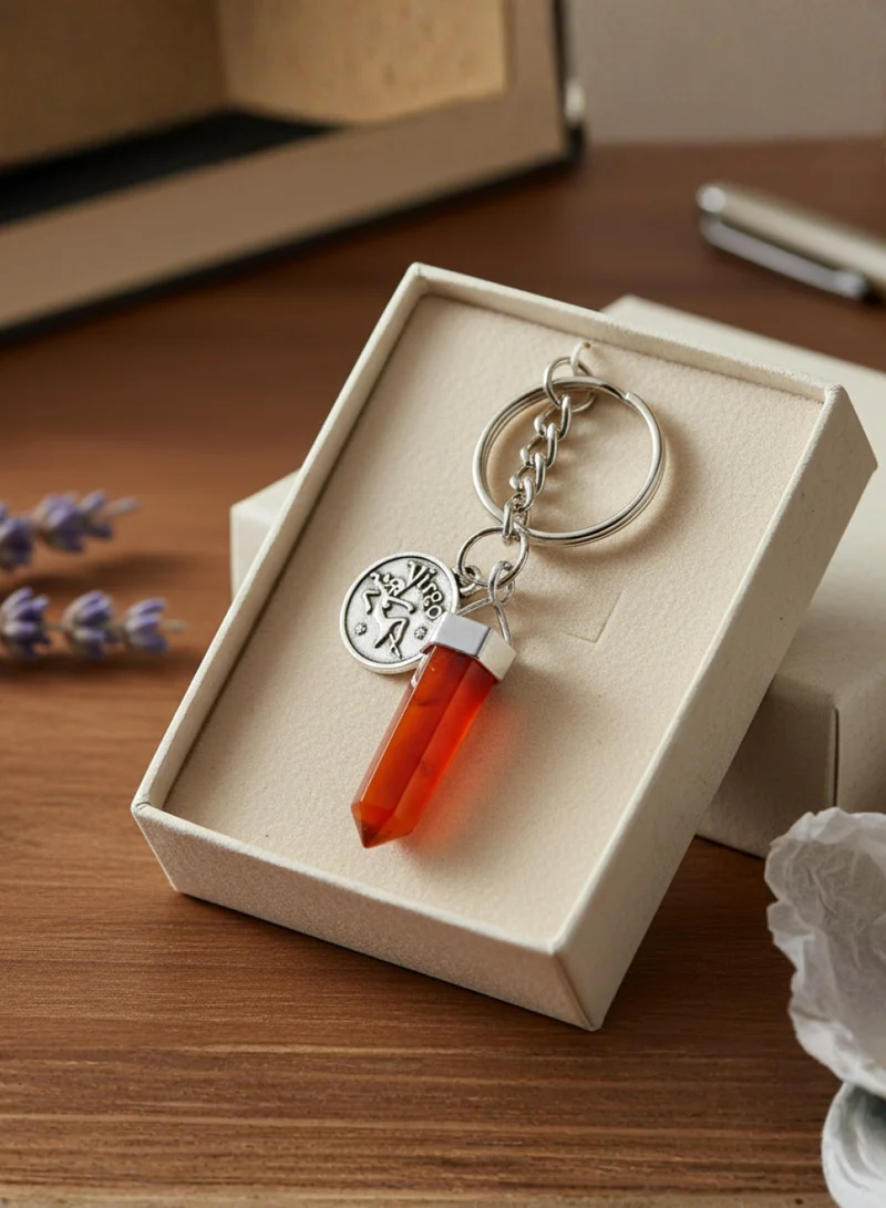 British Fossils Carnelian Zodiac Keyring Virgo - Carnelian for Women | Best Price UAE
