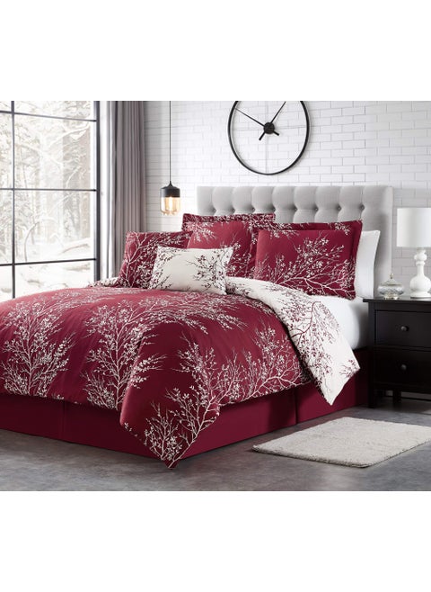 Spirit Linen 6pcs Queen Comforter Set  Cozy Deep Sleep Microfiber Bedding Comforter Sets with Foliage Designed  Queen Size Comforter Sets with Pillow Shams Burgundy Queen