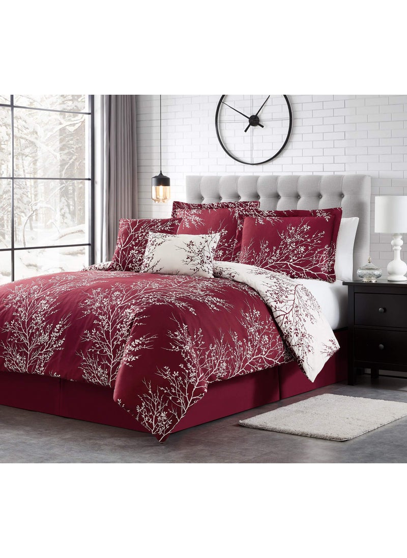 SPIRIT LINEN HOME Spirit Linen 6pcs Queen Comforter Set  Cozy Deep Sleep Microfiber Bedding Comforter Sets with Foliage Designed  Queen Size Comforter Sets with Pillow Shams Burgundy Queen 