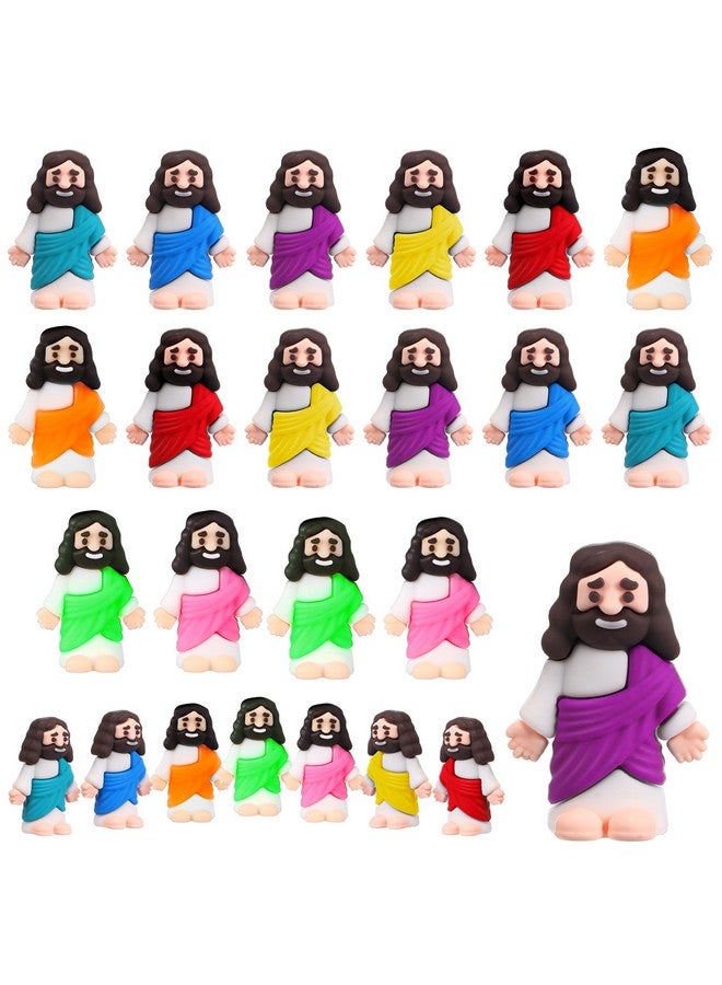Bememo 25 Pcs Little Jesus Figures Original Design Mini Rubber Jesus Toys To Hide And Seek Religious Party Favors Sunday School Baptism Gifts (Vibrant Color) - Image 1