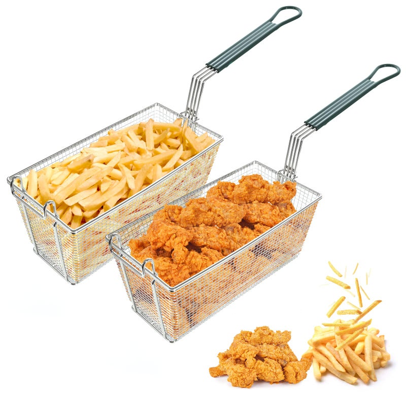 Delizon Deep Fryer Basket with Front Hooks, Non-Slip Handle, 13.2" x 6.5" x 5.9" Basket, 11.2" Long Handle, Easy Installation - Image 1