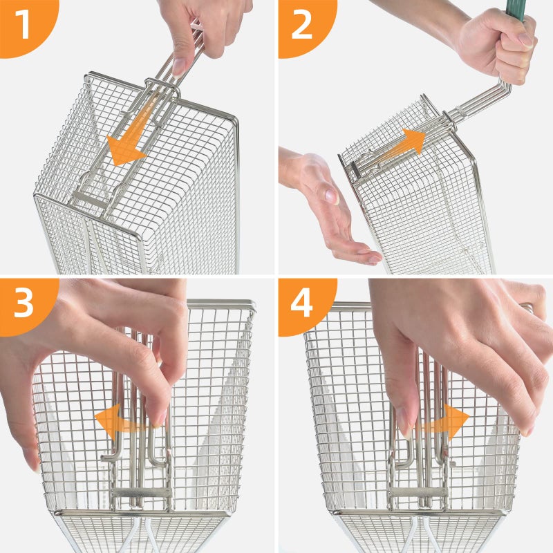 Delizon Deep Fryer Basket with Front Hooks, Non-Slip Handle, 13.2" x 6.5" x 5.9" Basket, 11.2" Long Handle, Easy Installation - Image 5