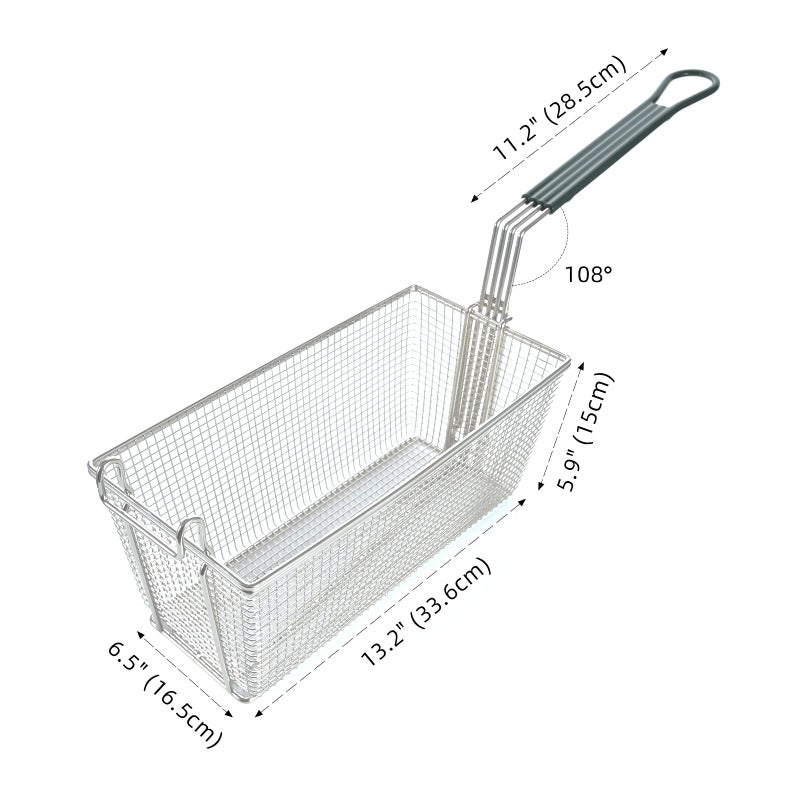 Delizon Deep Fryer Basket with Front Hooks, Non-Slip Handle, 13.2" x 6.5" x 5.9" Basket, 11.2" Long Handle, Easy Installation - Image 3