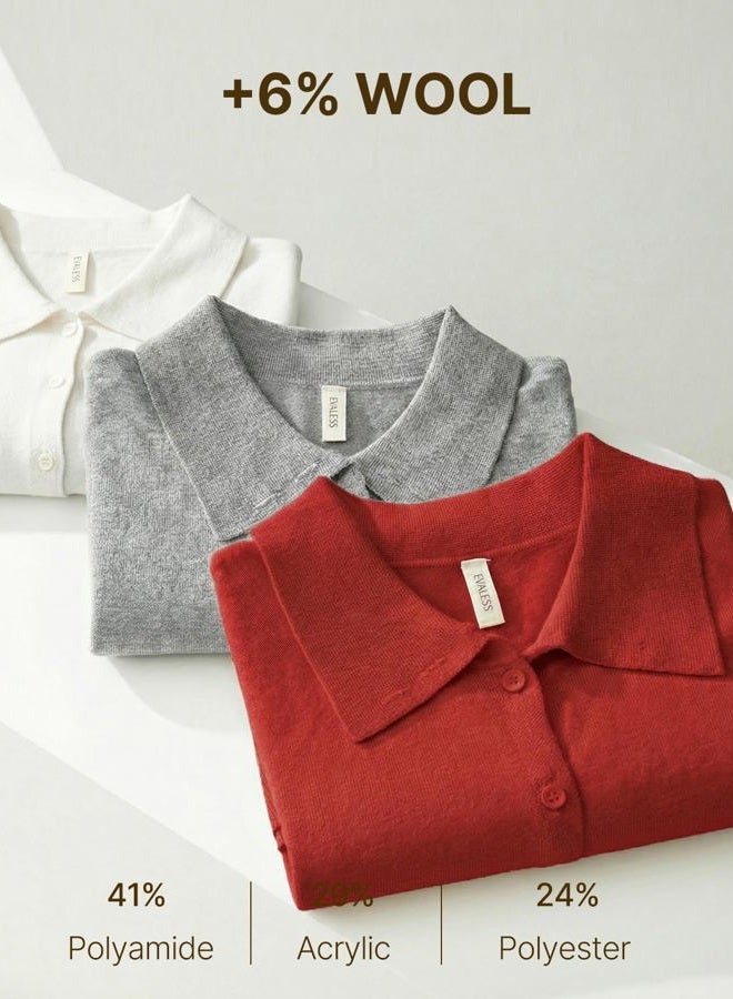 EVALESS Cardigan Sweaters for Women Wool Blend Lightweight Trendy Long Sleeve Lapel Collar Button Down Sweater Cardigans, Fiery Red, L - Image 4