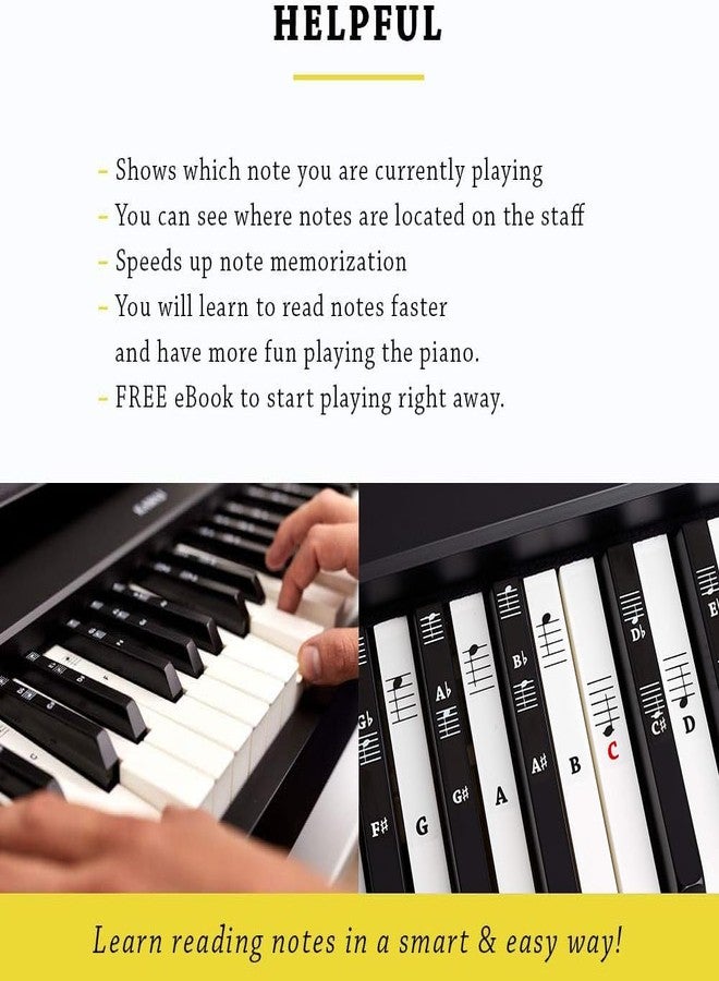 Belfort Piano + Keyboard Sheet Music Stickers for 49 | 61 | 76 | 88 Keys + Ebook | Piano Sticker Complete Set for Black + White Keys | C-D-E-F-G-A-B - Image 4