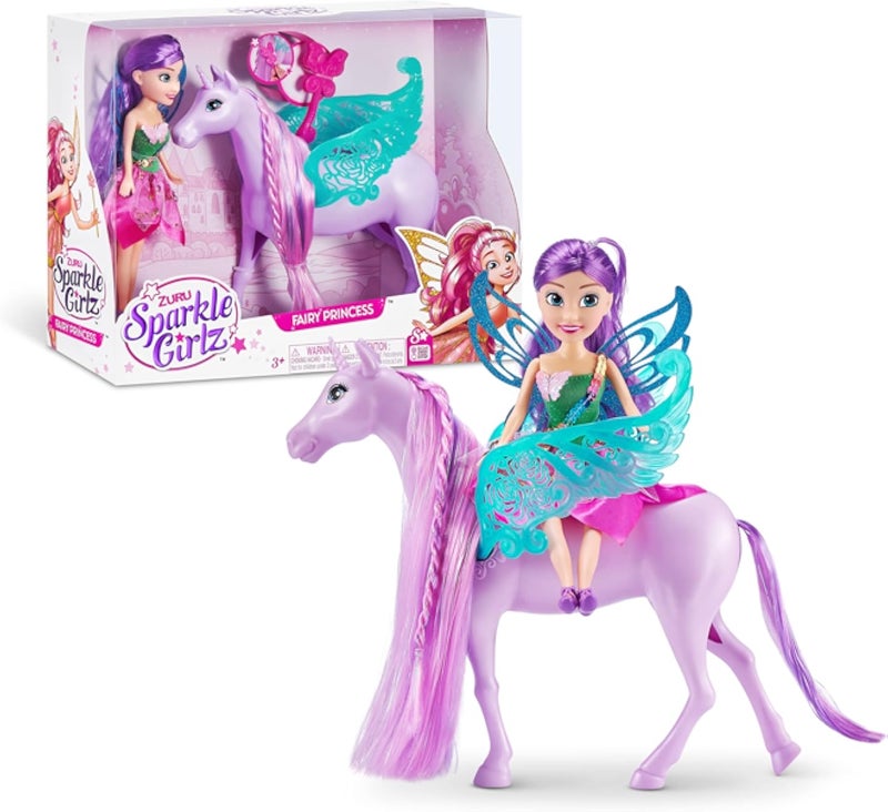 مجموعة دمى الأميرة الجنية مع وحيد القرن من SPARKLE GIRLZ 100413، لعبة أزياء قابلة للتجميع، متوسطة الحجم
