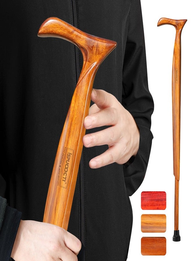 ispuoocti Wooden Walking Cane for Men and Women -Natural Solid Wood, 3 Rubber Tips, Heavy Duty, with Travel Bag- Wooden Walking Stick, Ergonomic Canes for Seniors Unisex Walking Canes - Image 1