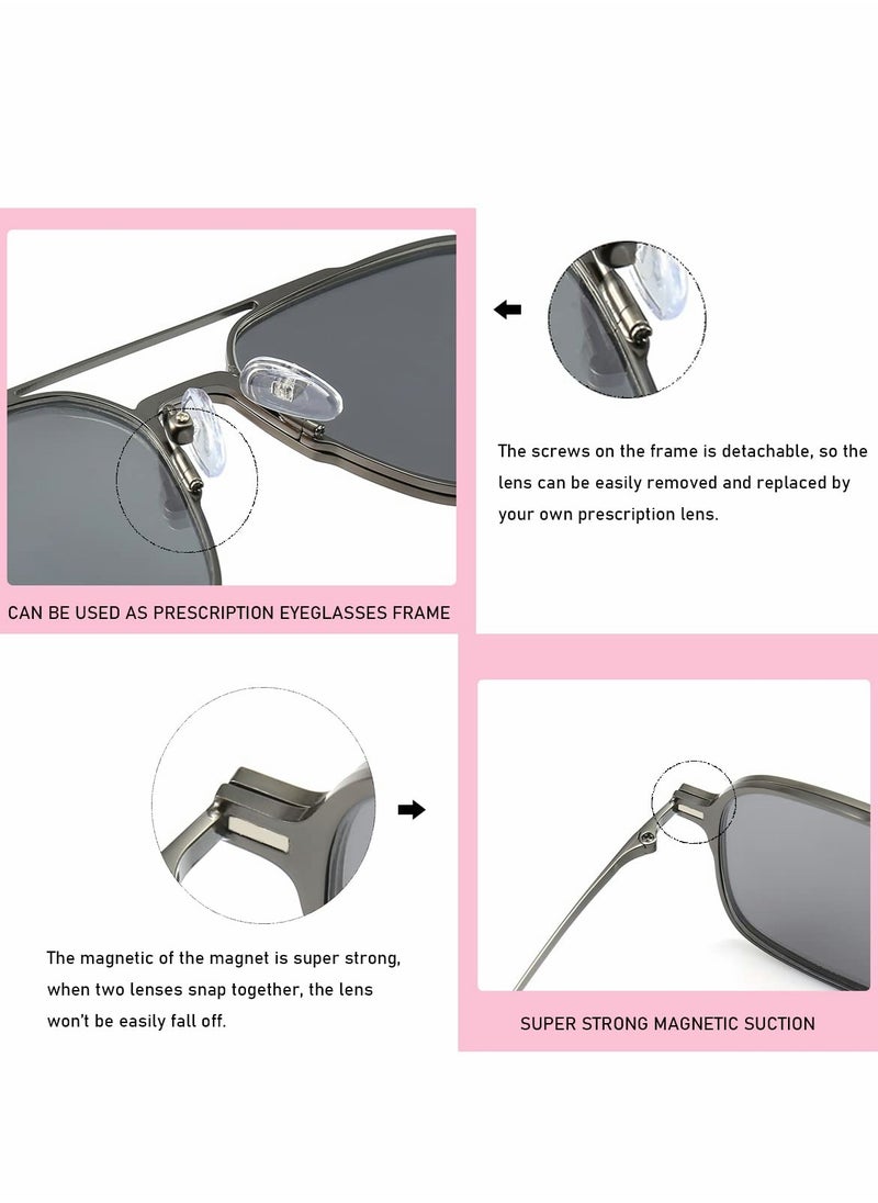 SYOSI - Magnetic Clip on Sunglasses for Men & Women Polarized UV Protection Retro Square Eyeglasses Fit Over Night Driving (3 PCS) - Image 1