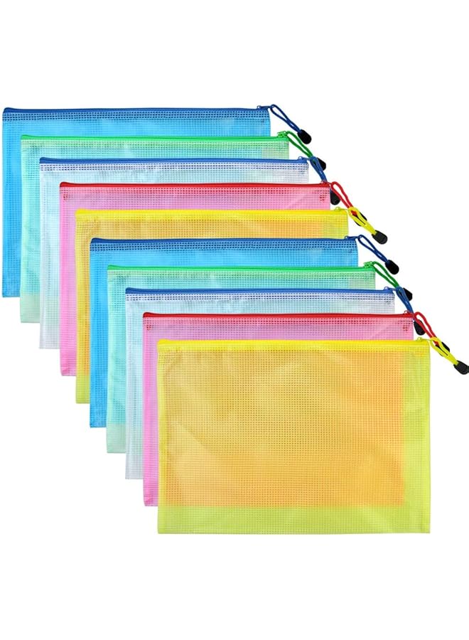 erorex 10 Pcs A4 Zipper File Bags Zippered Waterproof Pvc Pouch Plastic Zip Document Filing Folder 5 Colors  - Image 1