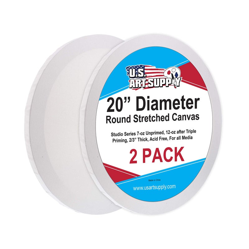 US Art Supply 20 Inch Diameter Round 12 Ounce Primed Gesso Professional Quality AcidFree Stretched Canvas Pack of 2