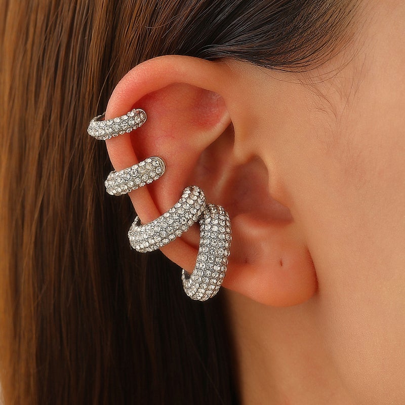 ofeankri Copper Gold-Plated Ear Clip Earrings with Rhinestone Accents - Trendy C-Shaped Design, No Piercing Required, Wholesale - Image 1