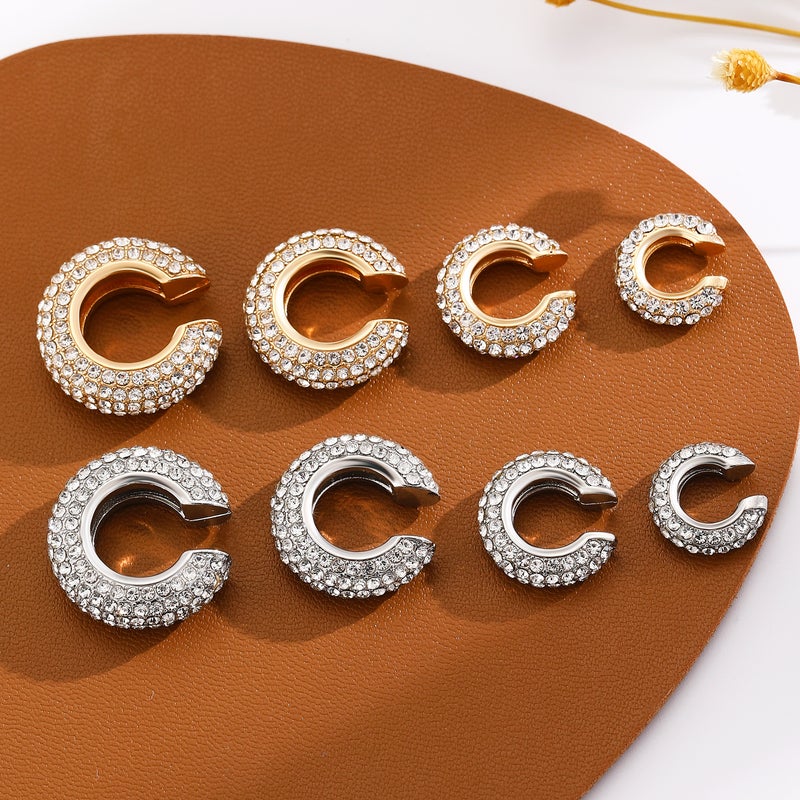 ofeankri Copper Gold-Plated Ear Clip Earrings with Rhinestone Accents - Trendy C-Shaped Design, No Piercing Required, Wholesale - Image 2