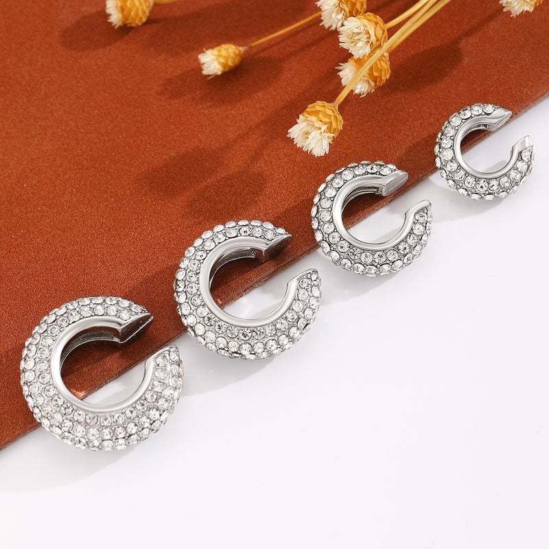 ofeankri Copper Gold-Plated Ear Clip Earrings with Rhinestone Accents - Trendy C-Shaped Design, No Piercing Required, Wholesale - Image 4