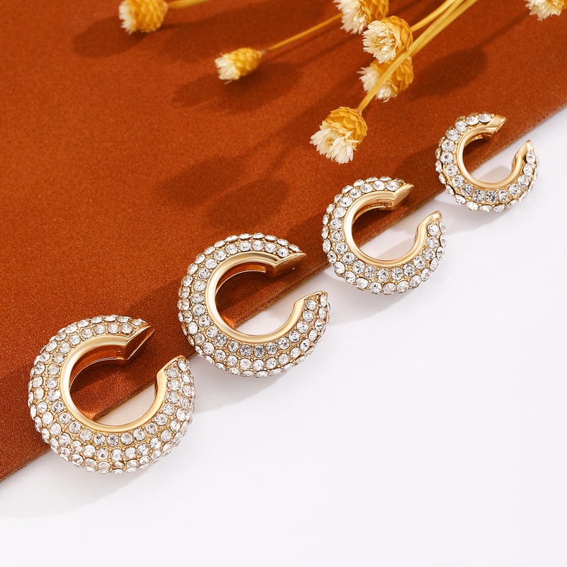 ofeankri Copper Gold-Plated Ear Clip Earrings with Rhinestone Accents - Trendy C-Shaped Design, No Piercing Required, Wholesale - Image 3