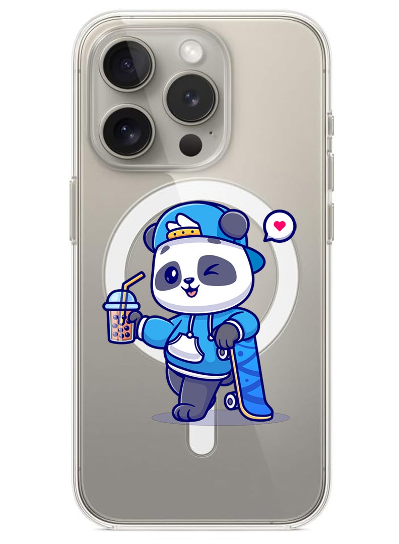Theodor Magnetic Case for iPhone 15 Pro Max 6.7-inch Compatible with MagSafe Wireless Charging, Shockproof Phone Bumper Cover Panda having Drink - Image 1
