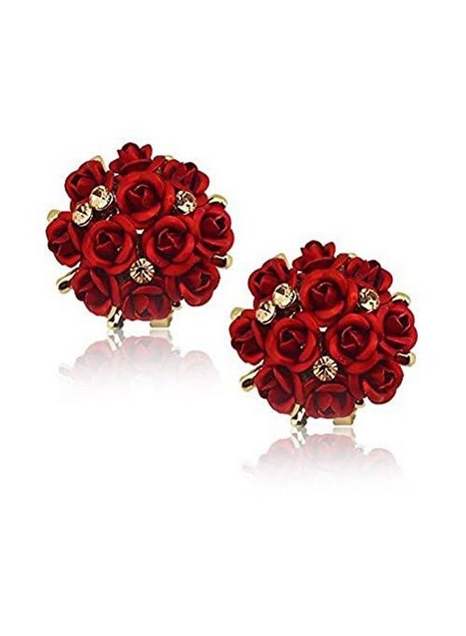 يو بيلا مجموعة مجوهرات YouBella Jewellery الأنيقة المطلية بالذهب والمزينة بنقشة الزهور مع أقراط وخاتم للنساء والفتيات (أحمر) - Image 5