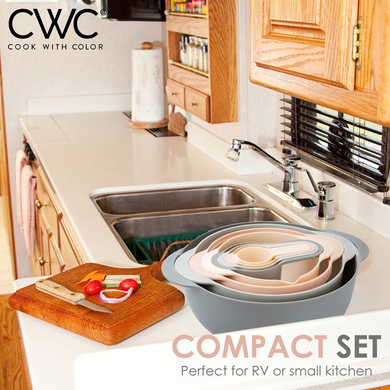 COOK WITH COLOR Nesting Bowls with Measuring Cups Colander and Sifter Set - Includes Mixing Bowls, Colander, Sifter and Measuring Cups, Pink, 8 Pc Bowl - Image 5