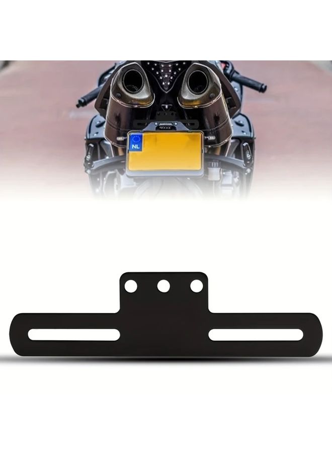 Universal Motorcycle Tail Light License Plate Mount Bracket Adjustable Folding Stand Silvery - Image 1