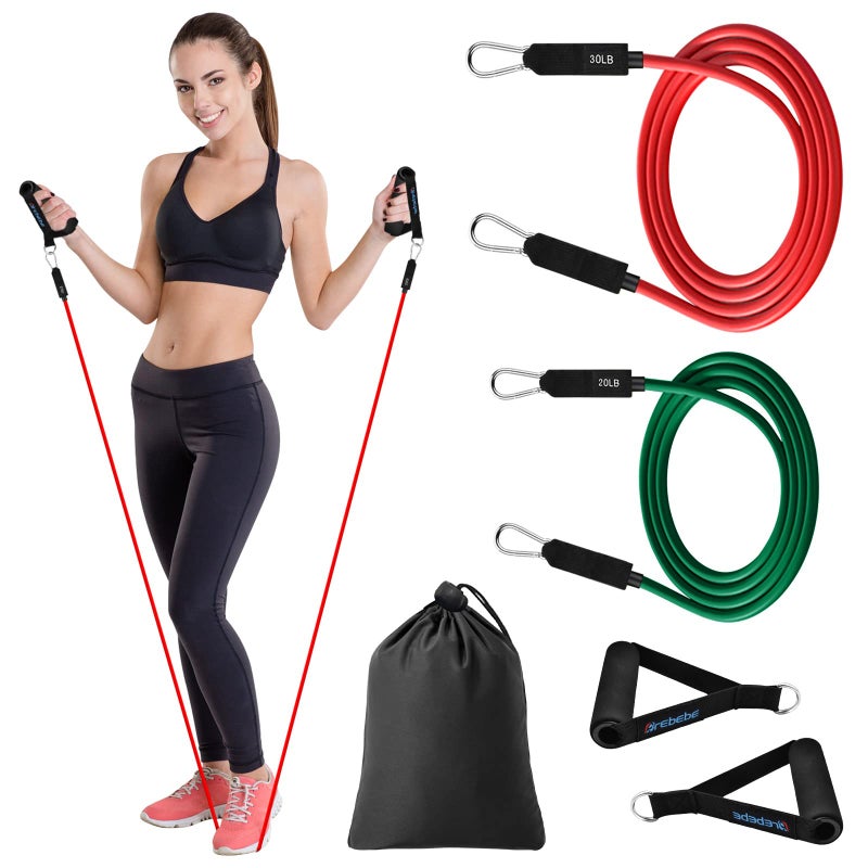 Brebebe Resistance Bands with Handles for Working Out, Natural Latex Exercise Bands Home Gym Equipment, Workout Bands Resistance Tubes for Fitness, Strength Training, Shape Body, Physical Therapy - Image 1