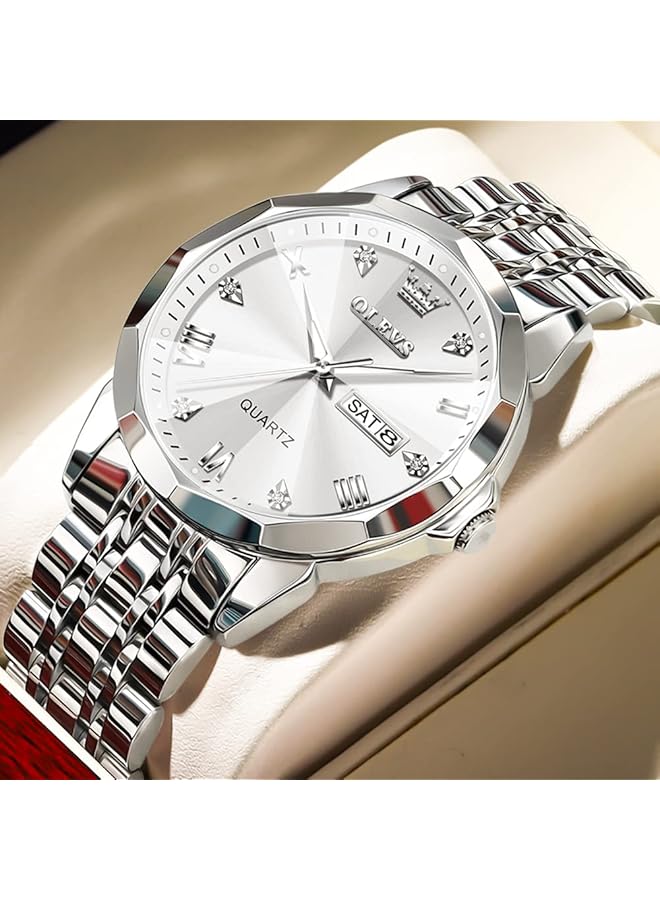 OLEVS Watch For Men Quartz Stainless Steel Waterproof Luminous Date Two Tone Luxury Wrist Watch - Image 3