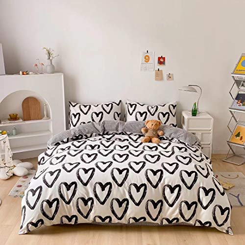 Houseri Love Comforter Set Queen Black and White Bedding Comforters Sets for Teen Girls Kawaii Heart Shaped Bed Sets Queen Size Women Men Boys Love Heart Quilt Blanket Queen - Image 1