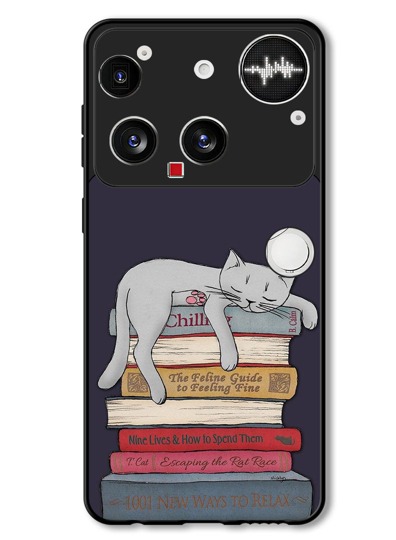 Theodor Case Compatible with Nothing Phone (3) 6.67 Inch Protection Shockproof Bumper Cover Cat With Books - Image 1