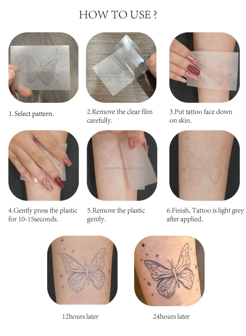 Waterless Semi-Permanent Tattoo Stickers Assorted Designs Dark Blue 60x80mm 6 Pieces - Image 5