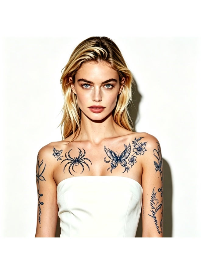 Waterless Semi-Permanent Tattoo Stickers Assorted Designs Dark Blue 60x80mm 6 Pieces - Image 2