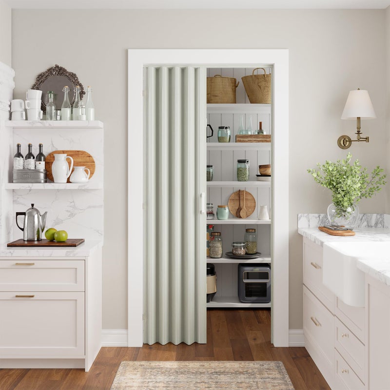 SmartStandard 32" x 80" Accordion Doors Interior, Double Walled Accordion Folding Doors for Closet, PVC Accordian Door for Doorway Bathroom Basement, Easy to Assemble, White Ash - Image 1