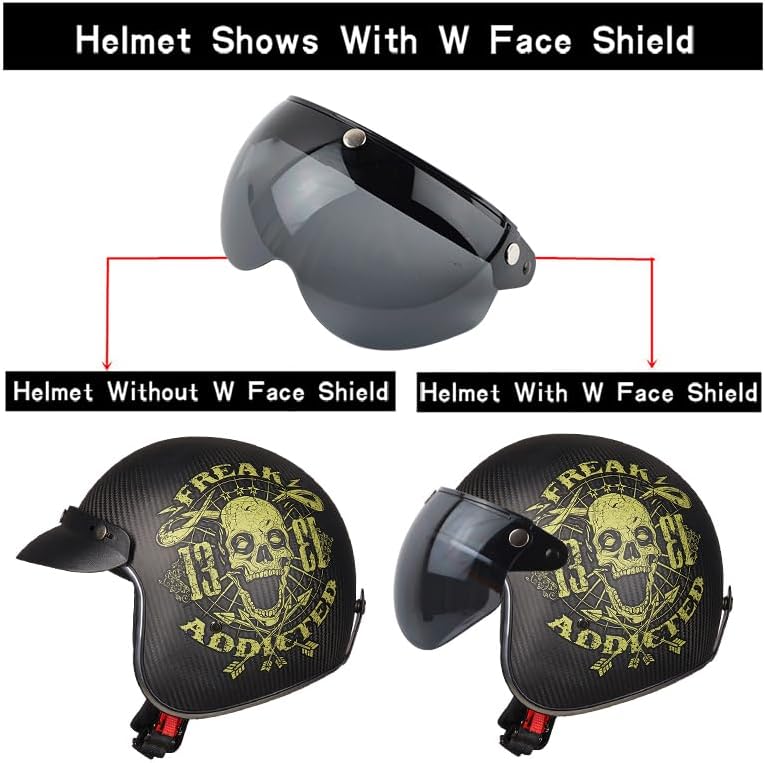 VCOROS Universal Motorcycle Retro Pilot-Style Standard 3 Snap-Button Visor Flip Up Down Open Face Helmet Half Face Shield(Black) - Image 3