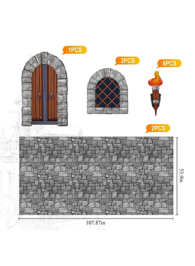 TaoBary 11 Pieces Medieval Party Decorations Kit Medieval Scene Castle Decorations Set Including Stone Wall Backdrop, Door, Windows, Torch Props for Halloween Castle Party Wall Decor Accessory  - Image 2