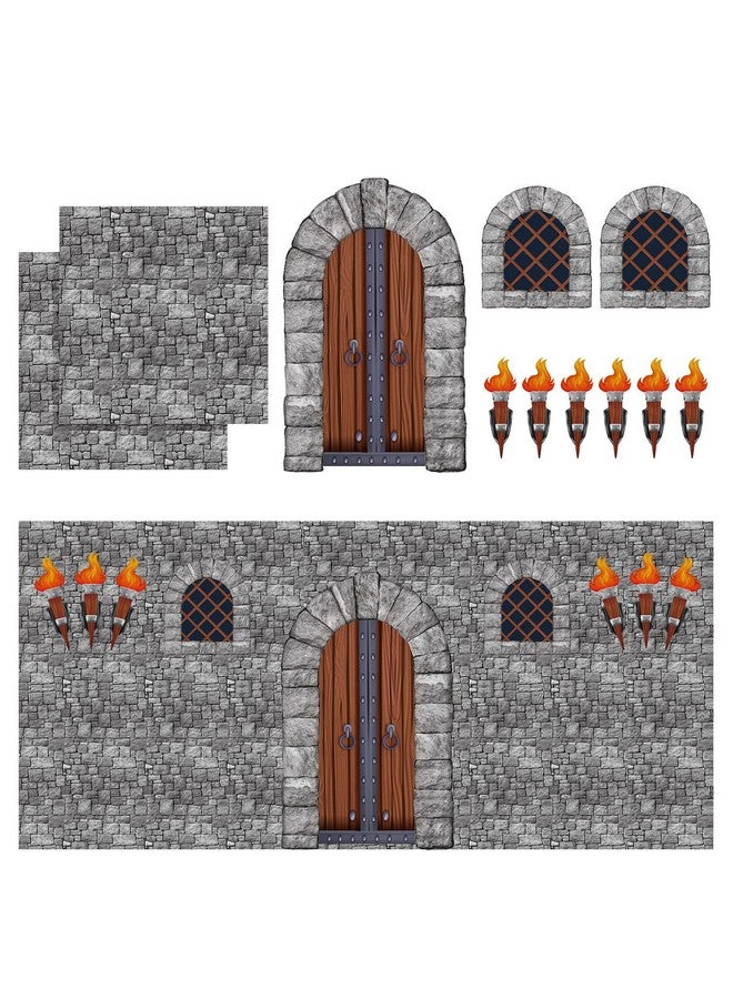 TaoBary 11 Pieces Medieval Party Decorations Kit Medieval Scene Castle Decorations Set Including Stone Wall Backdrop, Door, Windows, Torch Props for Halloween Castle Party Wall Decor Accessory  - Image 1