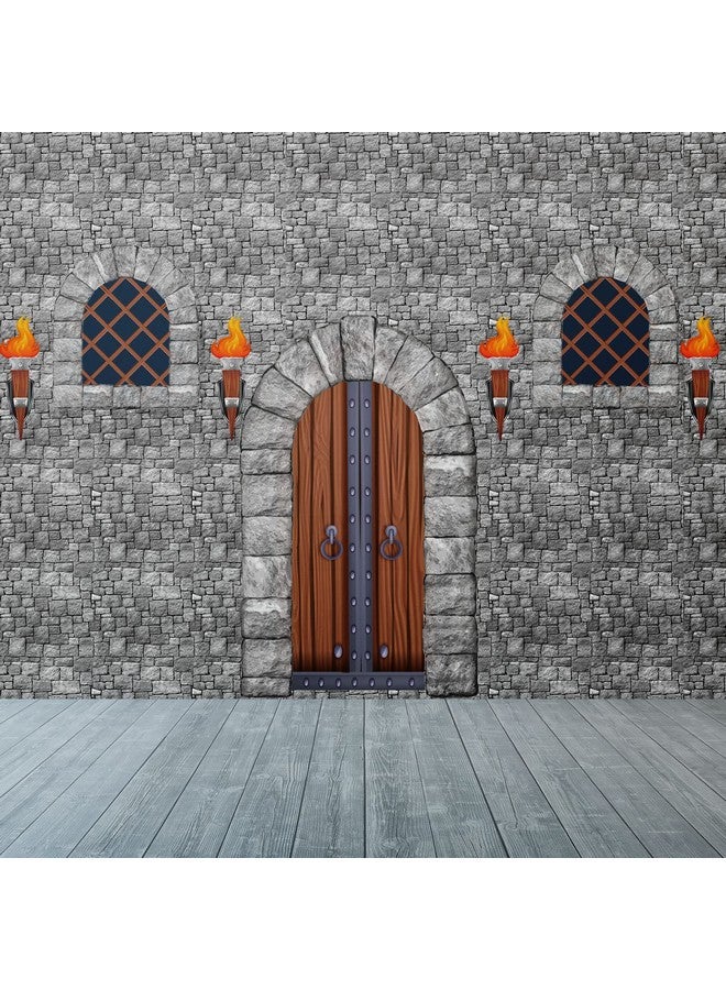 TaoBary 11 Pieces Medieval Party Decorations Kit Medieval Scene Castle Decorations Set Including Stone Wall Backdrop, Door, Windows, Torch Props for Halloween Castle Party Wall Decor Accessory  - Image 4