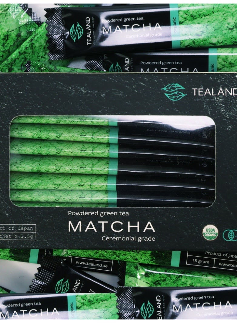 تيلاند مسحوق شاي ماتشا الأخضر الفاخر العضوي من تيلاند، أصلي 100%، من أصل ياباني، درجة احتفالية فائقة، مطحون تقليديًا بالحجر، معتمد من وزارة الزراعة الأمريكية، غذاء خارق في 10 أكياس خاصة من رقائق الألومنيوم، 15 جم - Image 5