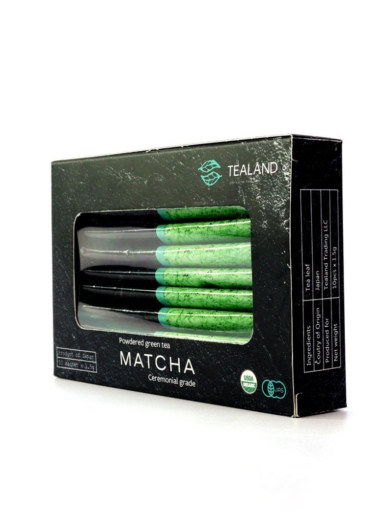 تيلاند مسحوق شاي ماتشا الأخضر الفاخر العضوي من تيلاند، أصلي 100%، من أصل ياباني، درجة احتفالية فائقة، مطحون تقليديًا بالحجر، معتمد من وزارة الزراعة الأمريكية، غذاء خارق في 10 أكياس خاصة من رقائق الألومنيوم، 15 جم - Image 2